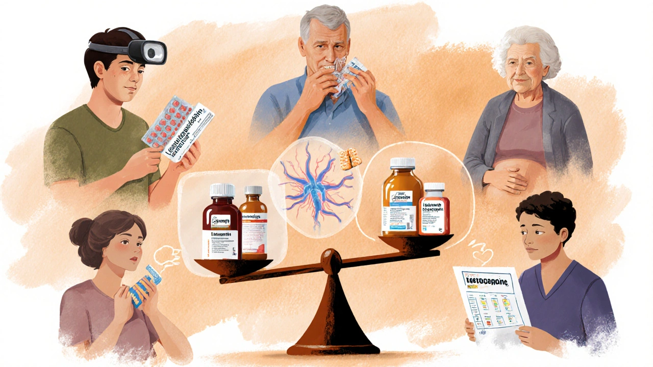 Collage of diverse patients with alternative AEDs and a balance scale favoring newer drugs.