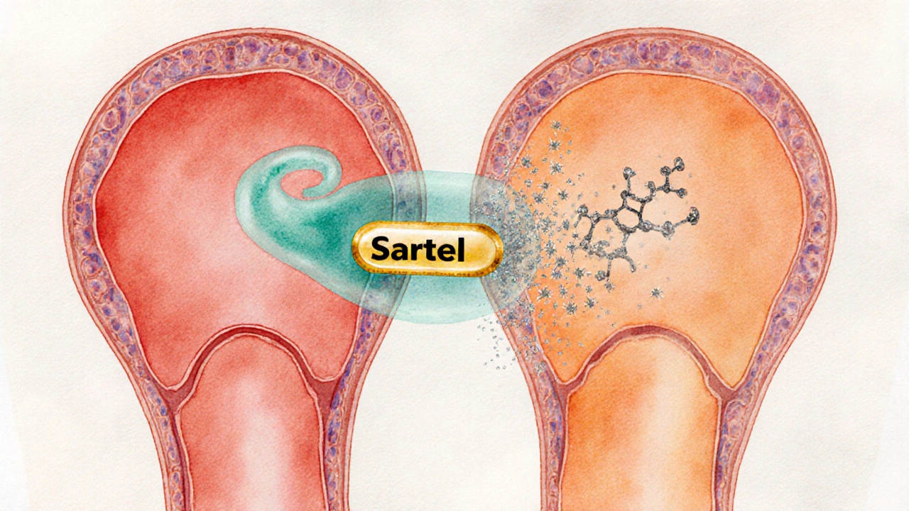 Side‑by‑side view of relaxed arteries with ARB and ACE‑inhibitor symbols.