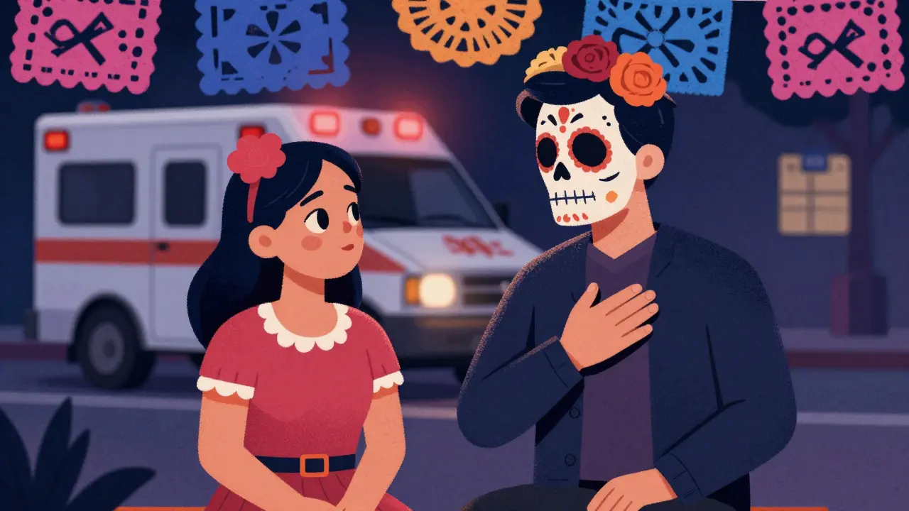 Bystander monitoring patient while waiting for help.