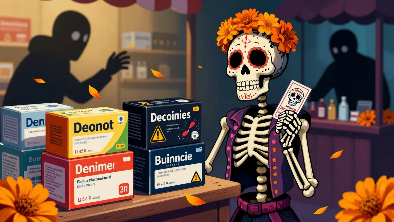 Skeleton comparing generic drug prices and avoiding scams