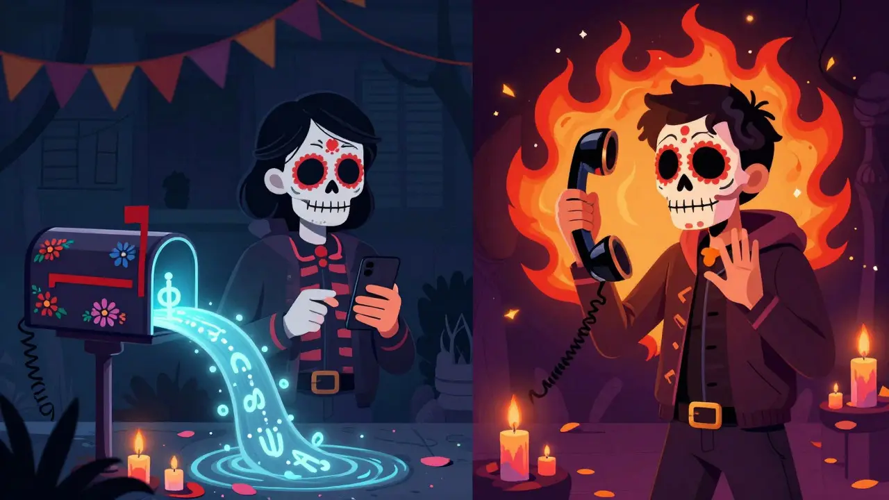 Comparison of secure messaging and emergency calls in illustrated style