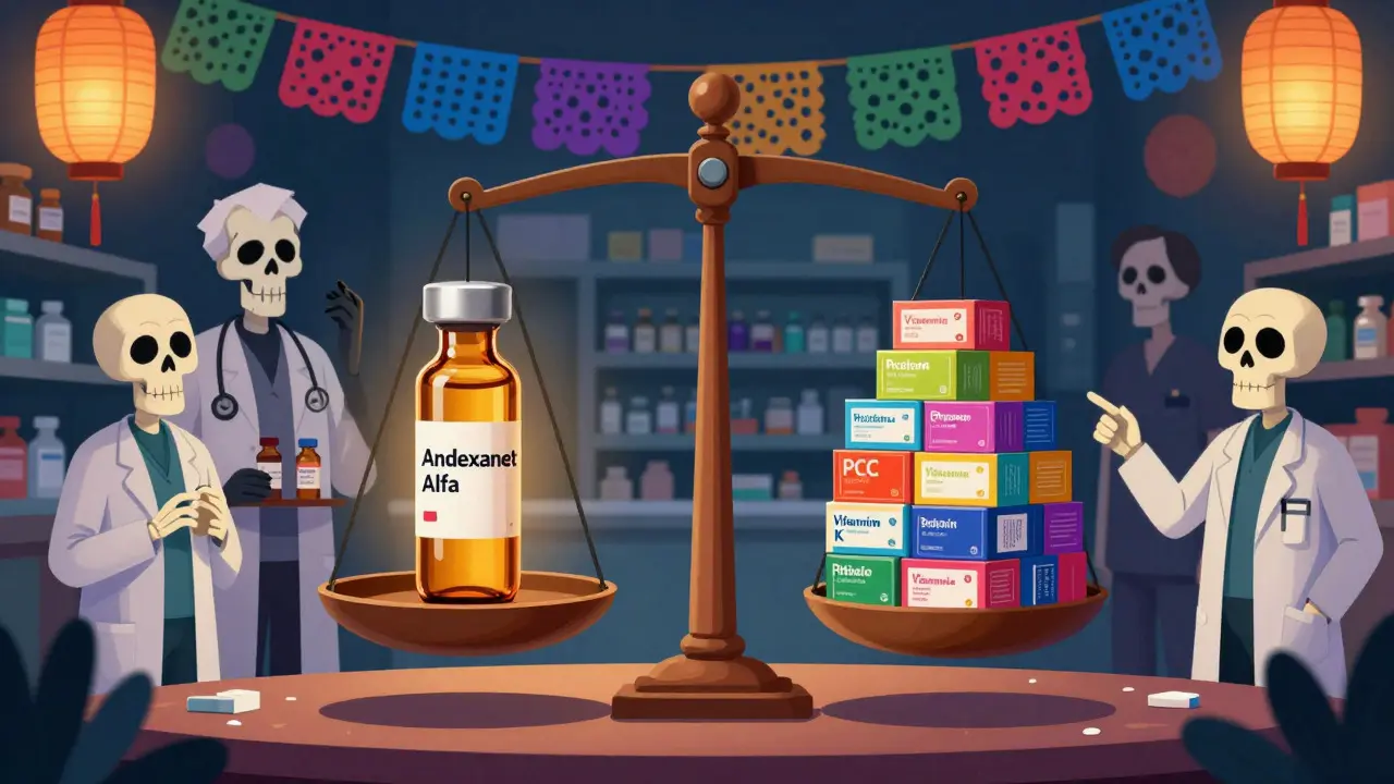 Day of the Dead style image comparing the cost and availability of reversal agents