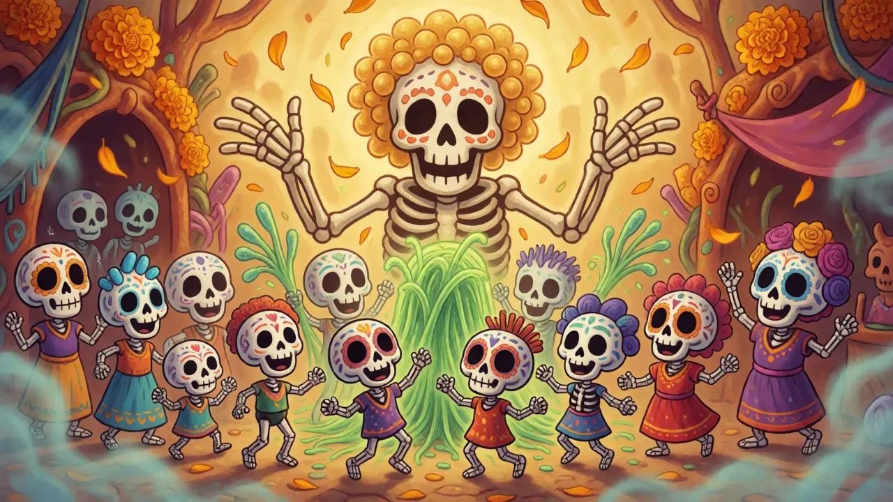 Happy microbial skeletons rebuilding a gut ecosystem after treatment.