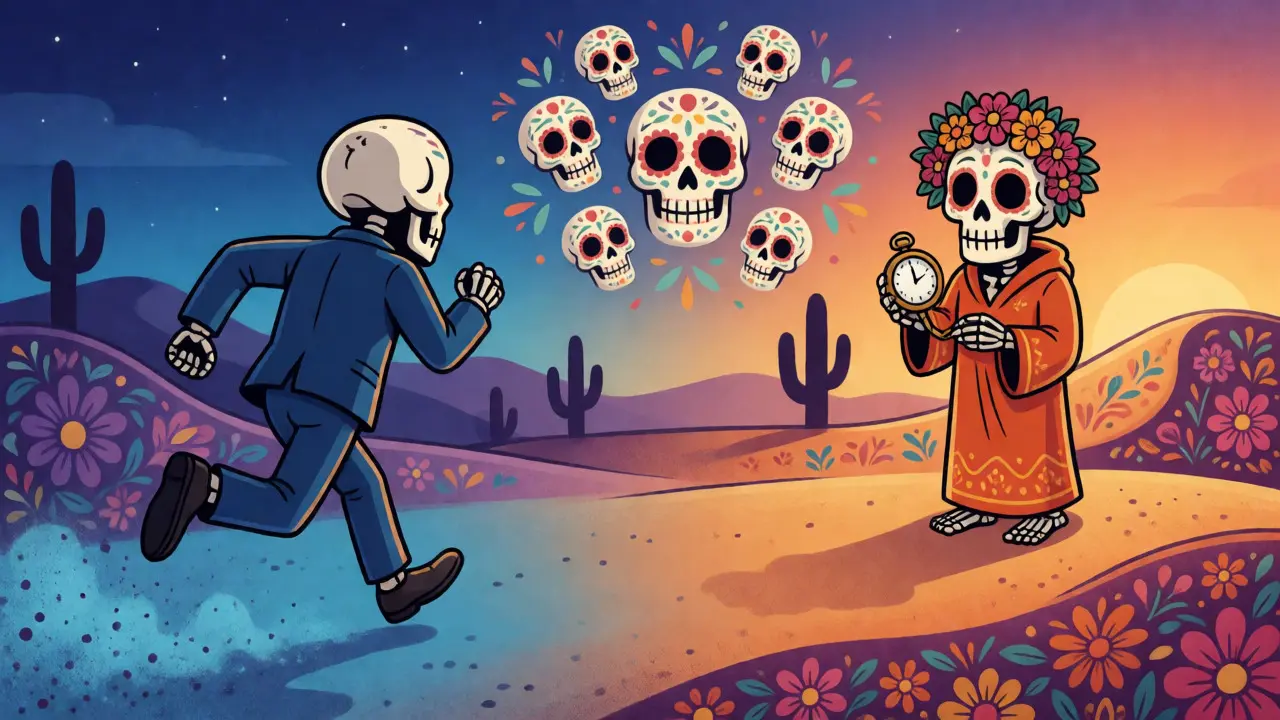 Skeletal runners separated by a gap, illustrating the two-hour rule.