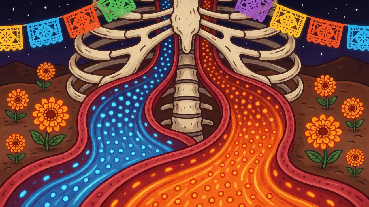 Stylized blood vessels showing equal absorption of brand and generic drugs